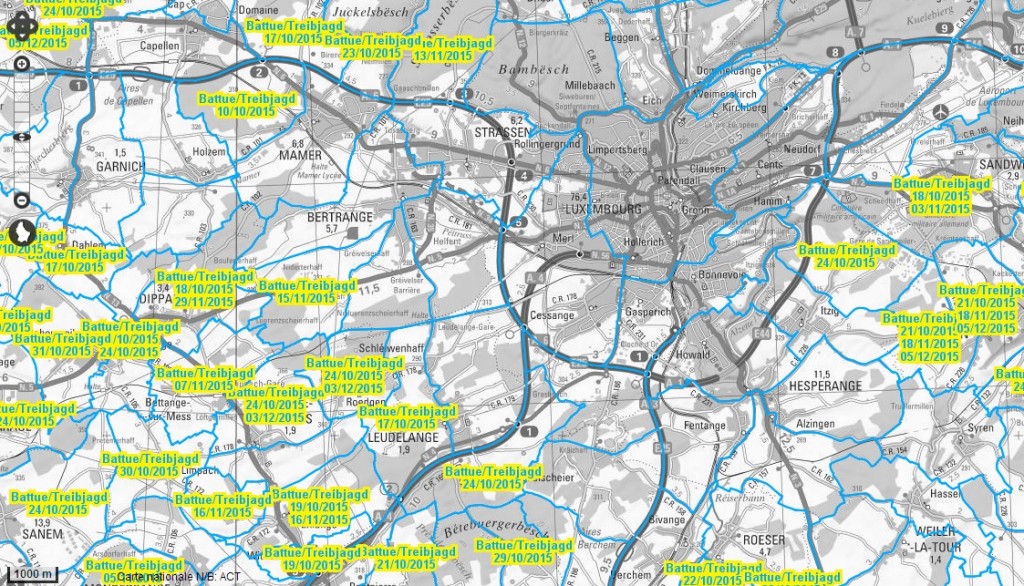 Un nombre important de battues sont déjà répertoriées sur le site geoportail.lu