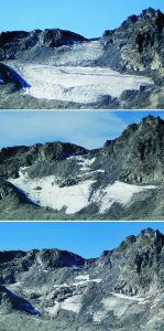 Le glacier à l'été 2006, en août 2017, puis septembre 2019... (Photo : AFP)