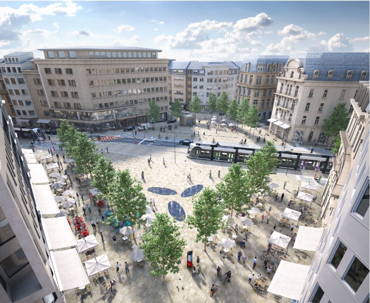 La future place sera entièrement livrée d'ici l'été 2021 (Projection : Luxtram).