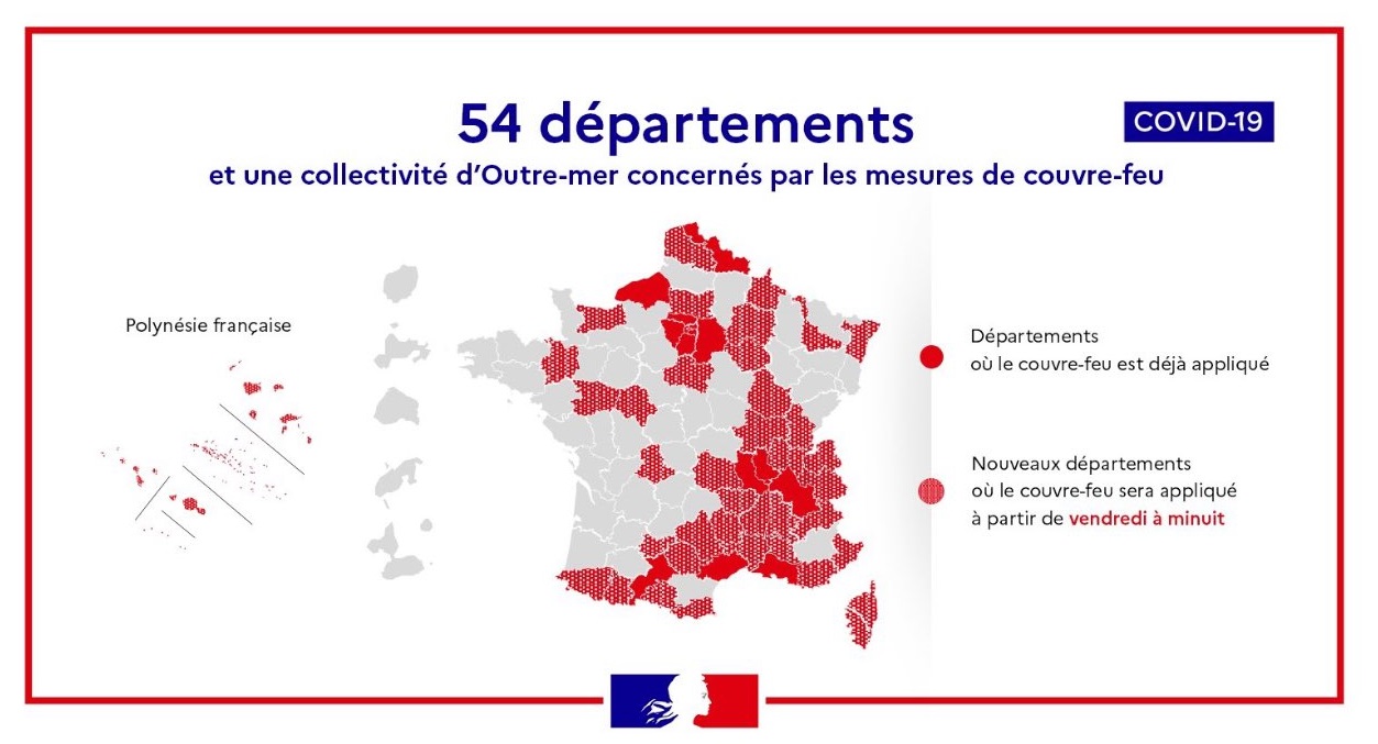 La nouvelle carte de France sous couvre-feu
