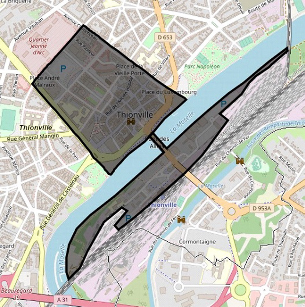 La zone englobe la place de la Liberté, le centre piétonnier, la gare et ses espaces de parking. (Photo Préfecture de Moselle)